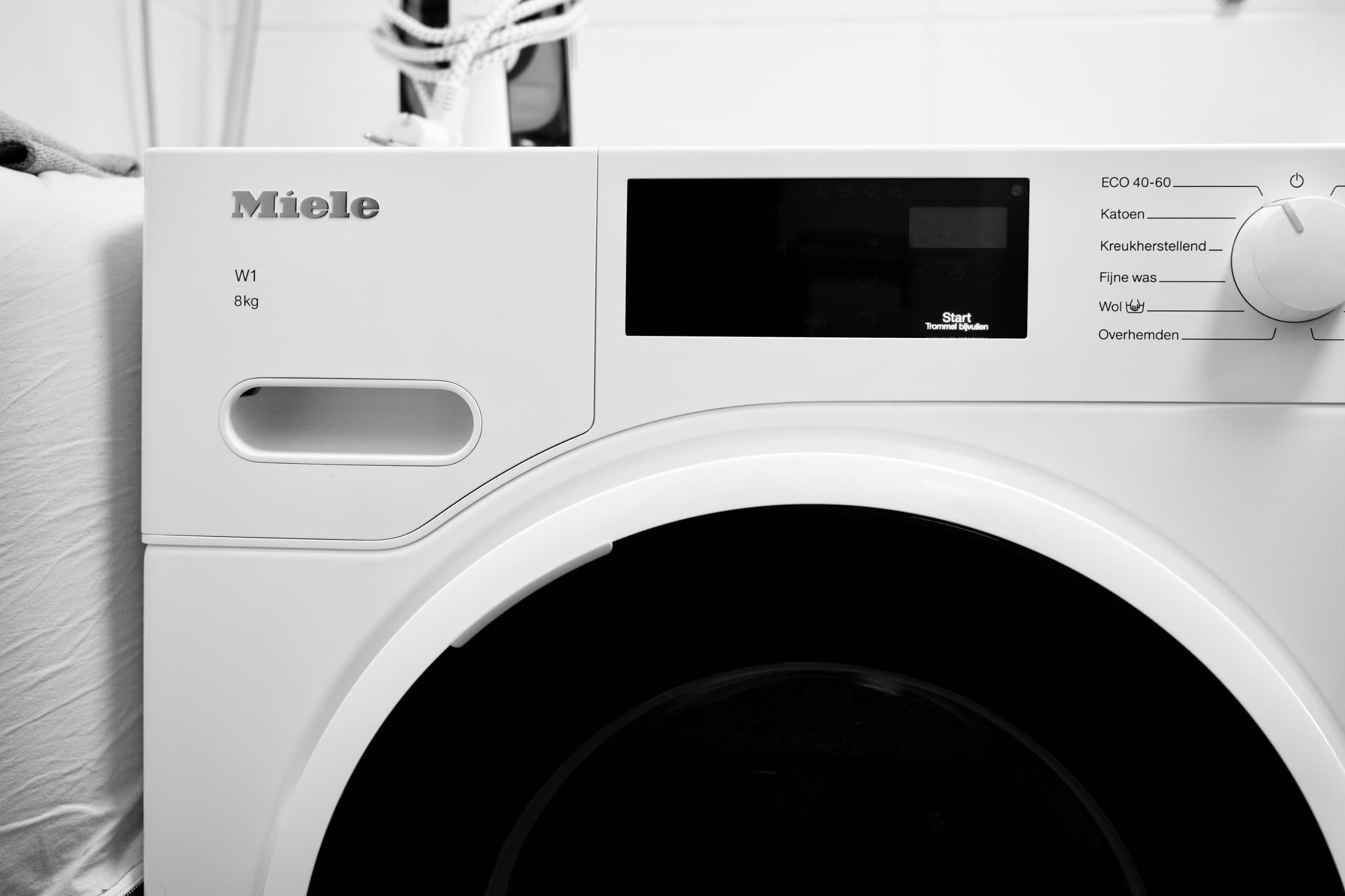 Front-load washer and dryer set in a bright laundry space